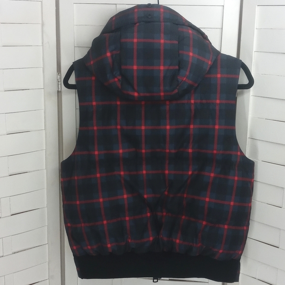 Coach Riley Duck Feather Down Plaid Hooded Puffer Vest - Picture 4 of 7